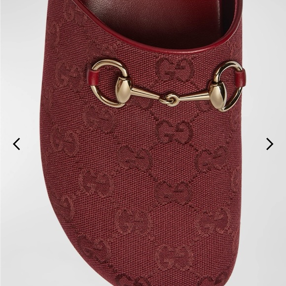 Gucci "Sol" monogram cotton canvas mules with golden bit strap /color burgundy - Picture 5 of 15
